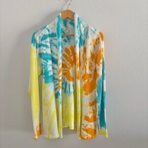 Tie Dye Open Front Cardigan Large 100% Cotton Boho Hippy Bright - Style & Co